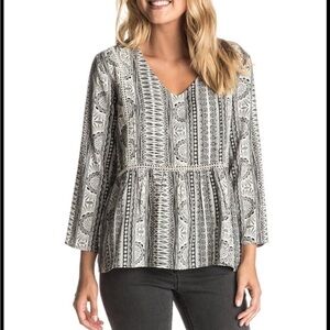 Roxy “World Turning Top” Monochrome Patterned Blouse